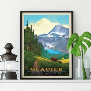 Glacier National Park Vintage Travel Poster by David Owens and Anderson Design Group | Art Print (frame not included)