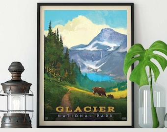 Glacier National Park Vintage Travel Poster by David Owens and Anderson Design Group | Art Print (frame not included)