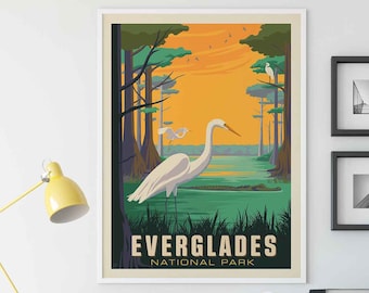 Everglades National Park Travel Poster by Anderson Design Group | National Park Print | Florida Snowy Egret Print (frame not included)