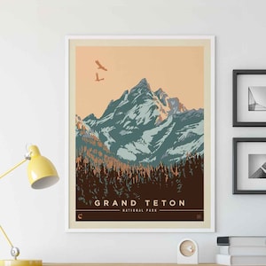 Grand Teton National Park Vintage Travel Poster by Kenneth Crane and Anderson Design Group | National Park Art Print (frame not included)