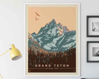 Grand Teton National Park Vintage Travel Poster by Kenneth Crane and Anderson Design Group | National Park Art Print (frame not included)