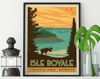 Isle Royale National Park Travel Poster by Anderson Design Group | National Park Print | Isle Royale Michigan Print (frame not included)