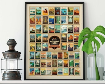Vintage Poster of the 63 National Parks by Anderson Design Group | National Parks Wall Art | 63 National Parks Print (frame not included)