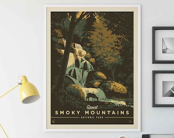 Great Smoky Mountains National Park Vintage Travel Poster by Kenneth Crane and Anderson Design Group | Art Print (frame not included)