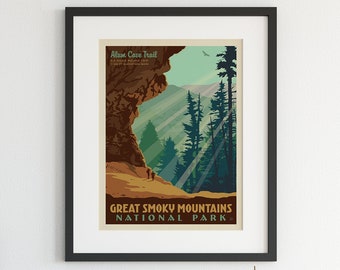 Great Smoky Mountains National Park Travel Poster by Anderson Design Group | Alum Cave Trail Print | Hiking Trail Print (frame not included)