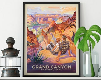 Grand Canyon National Park Vintage Travel Poster by Kai Carpenter Anderson Design Group | Grand Canyon Couple Art Print (frame not included)