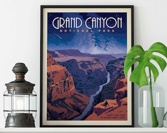 Grand Canyon National Park Travel Poster by Anderson Design Group | Starry Night Sky Print |  Grand Canyon Print (frame not included)