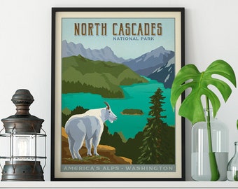 North Cascades National Park Travel Poster by Anderson Design Group | National Park Print | North Cascades Print (frame not included)
