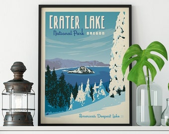 Crater Lake National Park Travel Poster by Anderson Design Group | National Parks Print | Crater Lake Art Print (frame not included)