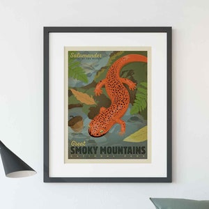 Great Smoky Mountains National Park Travel Poster by Anderson Design Group | Smokies Salamander Print | Smoky Mtn Print (frame not included)