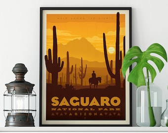 Saguaro National Park Vintage Travel Poster | Desert Art Print