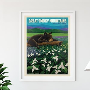 Great Smoky Mountains Park Travel Poster by Anderson Design Group | Bear Cub Print | Smoky Mountain Print (frame not included)