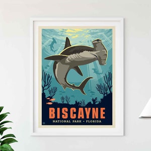 Biscayne National Park Travel Poster by Anderson Design Group | Hammerhead Shark Print | Biscayne Print (frame not included)