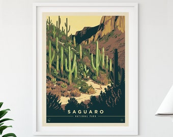 Saguaro National Park Vintage Travel Poster by Kenneth Crane and Anderson Design Group | National Parks Art Print (frame not included)
