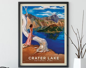 Crater Lake National Park Vintage Travel Poster by Kai Carpenter Anderson Design Group | Crystal View Art Print (frame not included)