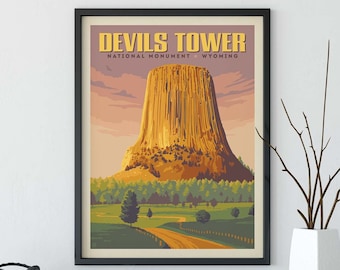 Devils Tower National Monument Travel Poster by Anderson Design Group | National Park Print | Art Print (frame not included)