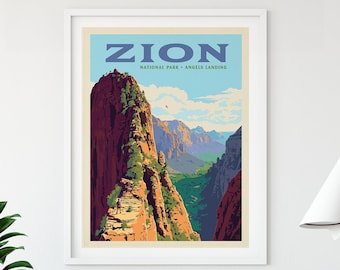Zion National Park Angels Landing Travel Poster de Anderson Design Group / Zion Print / Zion Angels Landing Print (marco no incluido)