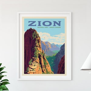 Zion National Park Angels Landing Travel Poster by Anderson Design Group | Zion Print | Zion Angels Landing Print (frame not included)