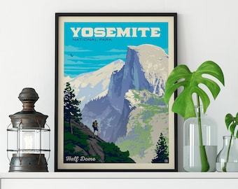 Yosemite Half Dome Nationalpark Reise Poster von Anderson Design Group | Nationalpark Druck | Yosemite Print (Rahmen nicht enthalten)