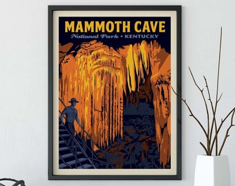 Póster de viaje al Parque Nacional Mammoth Cave por Anderson Design Group / Kentucky National Park / Frozen Niagara Print (marco no incluido)
