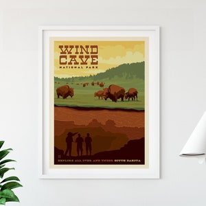 Wind Cave National Park Travel Poster by Anderson Design Group | National Park Print | Wind Cave Park Buffalo Print (frame not included)