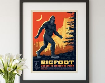 Bigfoot Yosemite National Park Travel Poster by Anderson Design Group | National Park Print | Bigfoot Yosemite Print (frame not included)