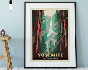 Yosemite Falls National Park Travel Poster by Anderson Design Group | National Park Print | Yosemite Waterfall Print (frame not included)