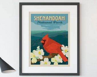 Shenandoah National Park Travel Poster by Anderson Design Group | National Park Print | Shenandoah Cardinal Art Print (frame not included)