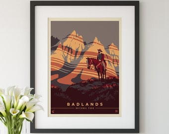 Badlands Nationalpark Vintage Reise Poster von Kenneth Crane und Anderson Design Group | Nationalpark Kunstdruck (Rahmen nicht enthalten)