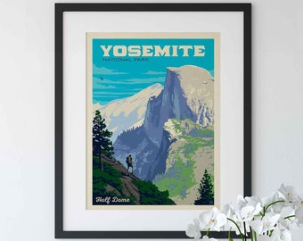 Yosemite National Park Half Dome Vintage Travel Poster by Anderson Design Group | National Park Print | Half Dome Print (frame not included)