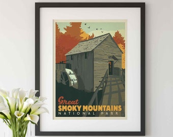 Great Smoky Mountains National Park Travel Poster by Anderson Design Group | Water House Print | Smoky Mountain Print (frame not included)