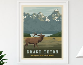 Grand Teton National Park Travel Poster by Anderson Design Group | National Park Print | Grand Teton Print (frame not included)