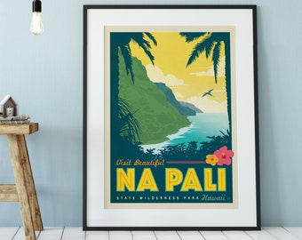 Nā Pali Coast State Wilderness Park Vintage Travel Poster by Anderson Design Group | Nā Pali Print | Hawaii Print (frame not included)