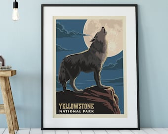 Yellowstone National Park Wolf Travel Poster by Anderson Design Group | National Parks | Yellowstone Wolf Print (frame not included)