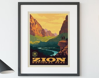Zion National Park Vintage Travel Poster by Anderson Design Group | National Park Vintage Poster | Zion Wall Art Print (frame not included)