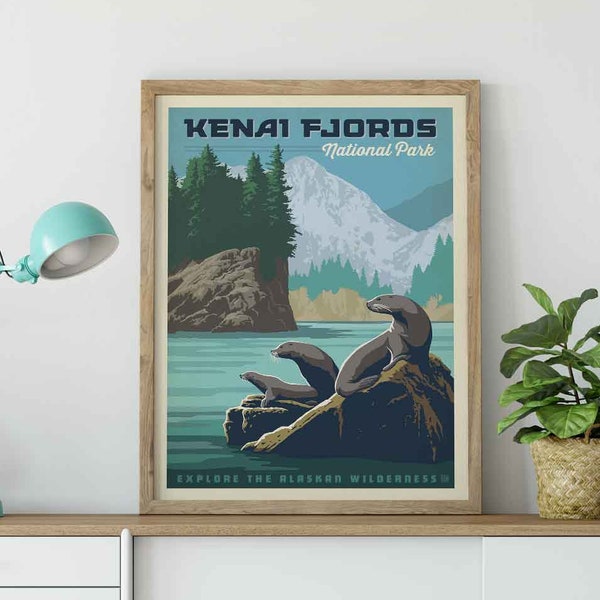 Kenai_Fjords National Park Travel Poster by Anderson Design Group | National Park Print | Kenai_Fjords Art Print (frame not included)