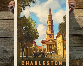 Charleston, SC: St. Philips Church Travel Poster by Anderson Design Group | American Travel Print | Art Print (frame not included)