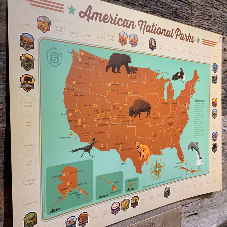 National Parks Memory Travel Poster With Badge Stickers by - Etsy