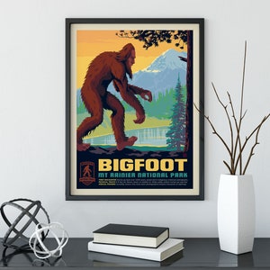 Bigfoot Mount Rainier National Park Poster by Anderson Design Group | National Park Print | Bigfoot Print (frame not included)