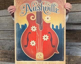 SALE: Nashville Dreams Come True in Music City Travel Poster by Anderson Design Group | Nashville 18x24 Art Print (frame not included)
