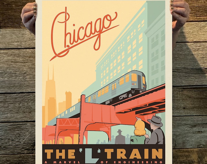Chicago: L Train Travel Poster by Anderson Design Group | American Travel Print | Art Print (frame not included)