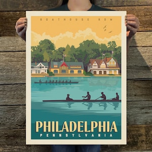 Philadelphia: Boathouse Row Travel Poster by Anderson Design Group | American Travel Print | Art Print (frame not included)