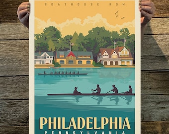 Philadelphia: Boathouse Row Travel Poster by Anderson Design Group | American Travel Print | Art Print (frame not included)