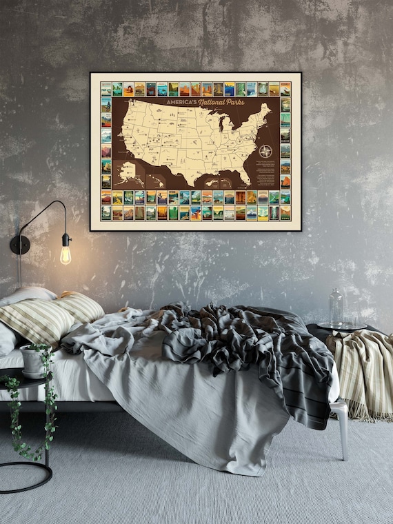63 National Parks Map Travel Poster by Anderson Design Group | All National Park Map Print | 63 US National Parks Print (frame not included)