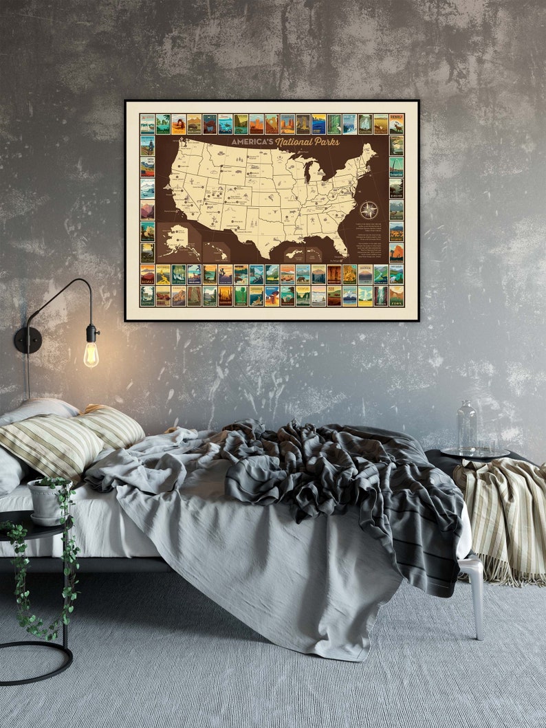 63 National Parks Map Travel Poster by Anderson Design Group | All National Park Map Print | 63 US National Parks Print (frame not included) image 1
