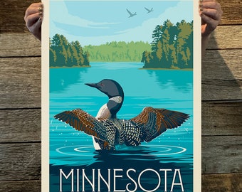 Minnesota: Loon Travel Poster by Anderson Design Group | American Travel Print | Art Print (frame not included)