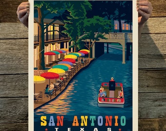 San Antonio, TX: Riverwalk Travel Poster by Anderson Design Group | American Travel Print | Art Print (frame not included)