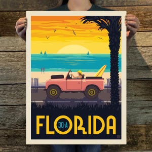 Florida: 30-A Highway Travel Poster by Anderson Design Group | Coastal Collection Print | Art Print (frame not included)