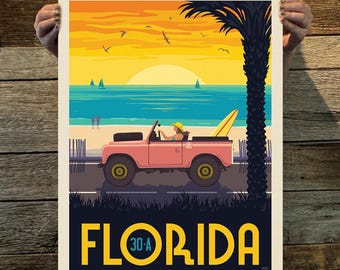 Florida: 30-A Highway Travel Poster by Anderson Design Group | Coastal Collection Print | Art Print (frame not included)