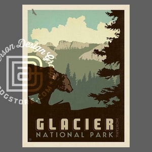 Glacier National Park Travel Poster by Anderson Design Group National Park Vintage Poster Glacier Print frame not included image 2